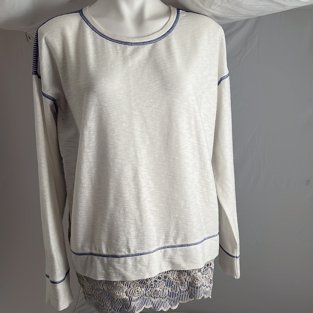 Mystree contrast back eyelet top ivory and blue
